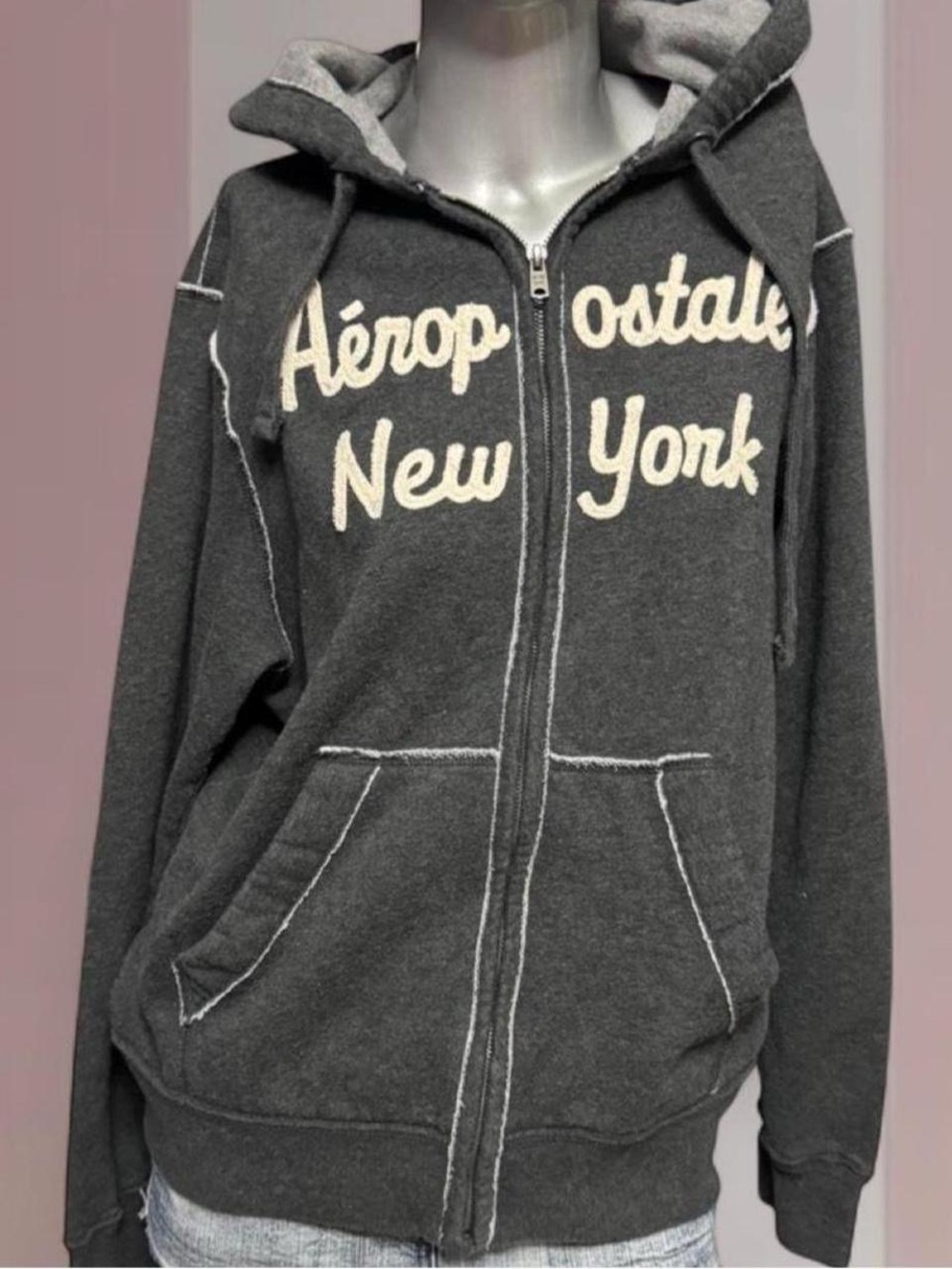 Aeropostale Unisex Grey Zip Hoodie